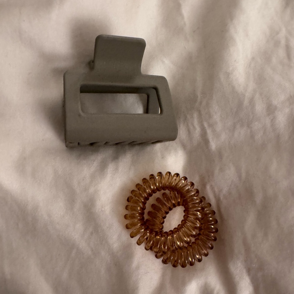 Anthropologie Gray Hair Clip and Brown Hair Ties Set
